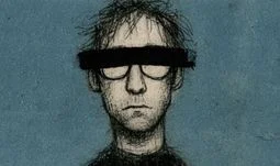 a man in glasses with a black bar of ink across his eyes