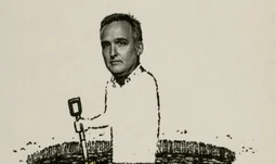 Diego Megia holding a spade in a hole