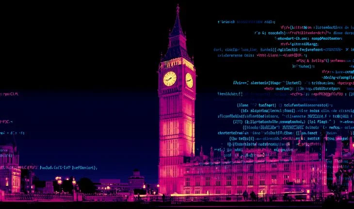 Big Ben surrounded by code