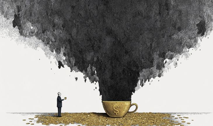 a golden cup with a black cloud 