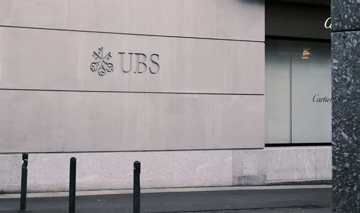 UBS logo on a wall 