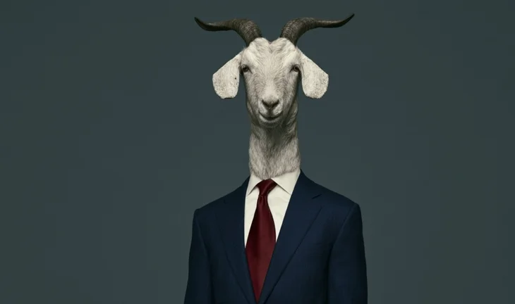 a goat in a suit 