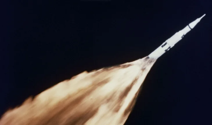 a rocket in space from the 1970s