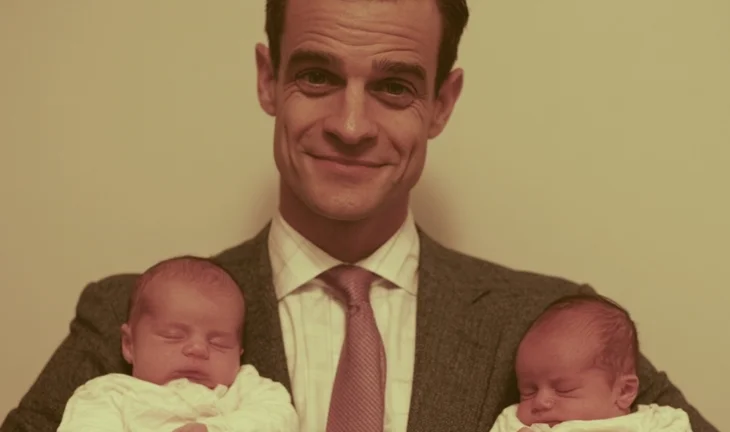 a man holding two babies 