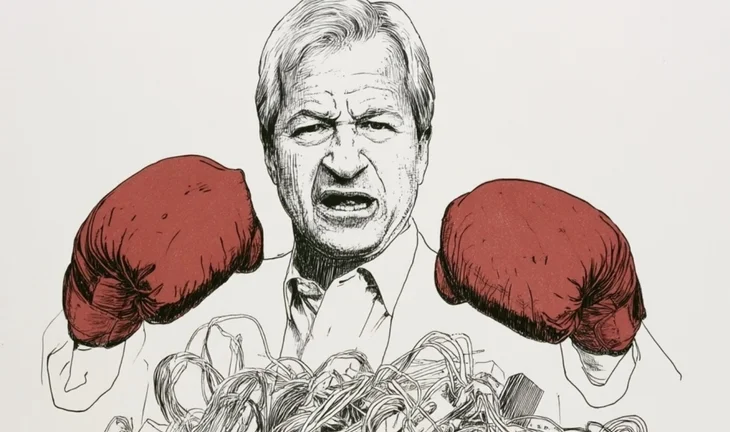 Jamie Dimon looking angry in boxing gloves