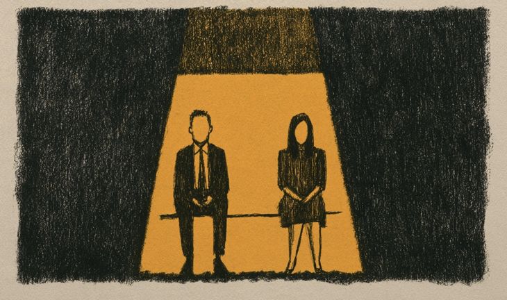 A man and a woman sitting in a golden light 