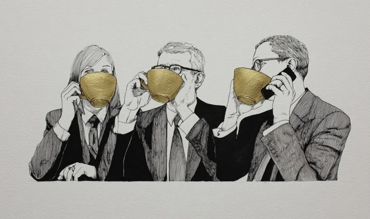 bankers drinking from golden cups 