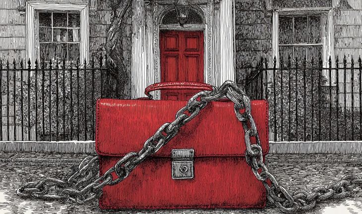 a briefcase with a chain around it