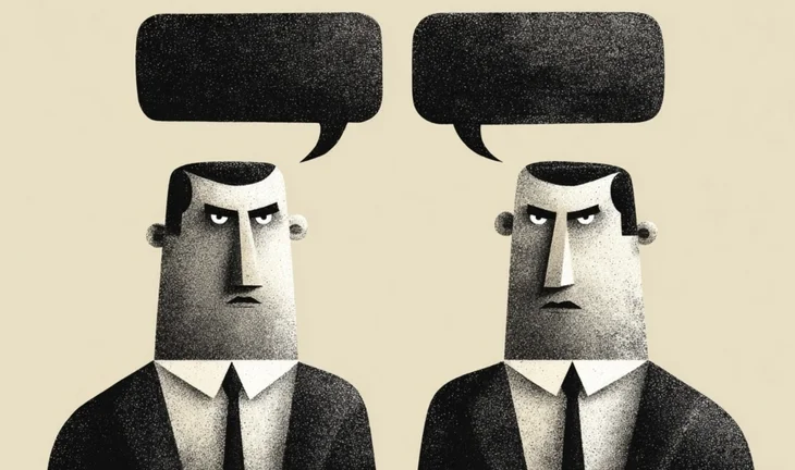 Two men with speech bubbles 