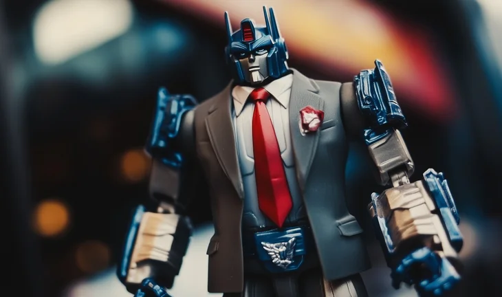 A transformers figurine in a suit
