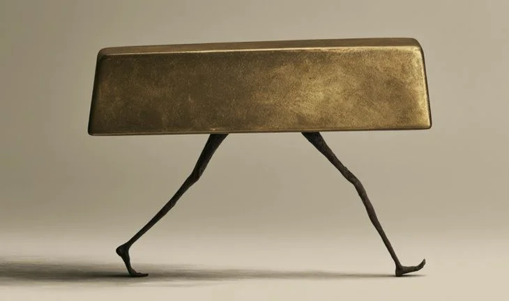 a gold bar with legs 