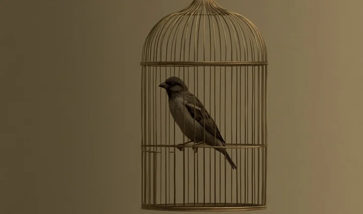 bird inside a golden cage 