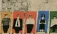 Some hand drawn men and women lying on colorful sunbeds